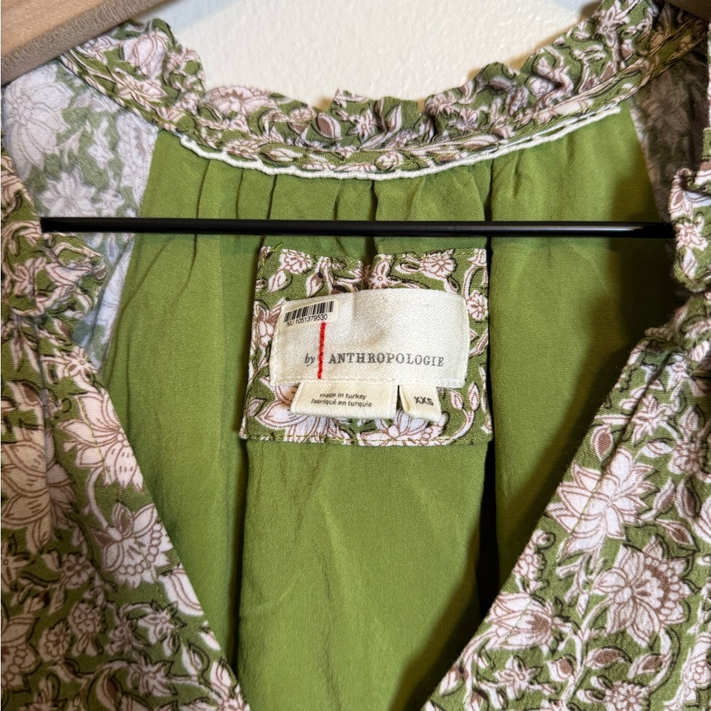 Anthropologie Robin Tiered Mini Dress‎ in Moss Floral - Picture 3 of 6